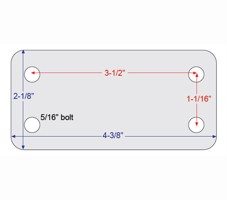 (image for) Caster; Rigid; 2-1/2" x 1-1/8"; Rubber (Hard); Plate; 2-1/8"x4-3/8": holes: 1-1/16"x3-1/2"; 5/16" bolt; Zinc; Plain bore; 175# (Item #64499)