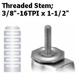 Caster; Swivel; 4" x 1"; Thermoplastized Rubber (Gray); Threaded Stem (3/8"-16TPI x 1-1/2"); Zinc; Plain bore; 135#; Side friction brake (Item #65435)