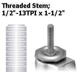 (image for) Caster; Swivel; 3" x 1-1/4"; Polyolefin; Threaded Stem (1/2-13TPI x 1-1/2); Stainless; Plain Bore; 300#; Dustcap (Item #64338)