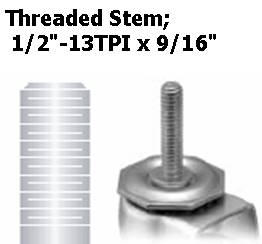 (image for) Caster; Swivel; 3 x 1-1/4; PolyU on PolyO (Gr/Bg); Threaded Stem; 1/2-13TPI x 9/16; Zinc; Ball Brng; 250# (Item #67581)