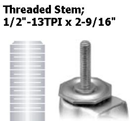 (image for) Caster; Swivel; 3"x1"; Polyolefin; Threaded Stem (1/2"-13TPI x 2-13/16"); Zinc; Plain bore; 175#; Tread Brake (Item #67182)