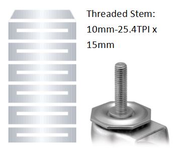 (image for) Caster; Swivel; 2" x 3/4"; Thermoplastized Rubber (Gray); Threaded Stem (10mm-25.4TPI x15mm); Chrome; Plain bore; 110#; Thread guards (Item #66300)