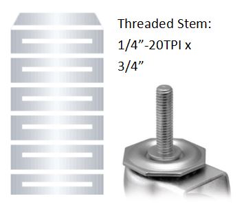 (image for) Caster; Twin Wheel; Swivel; 40mm; Nylon; Threaded Stem (1/4"-20TPI x3/4"); Black; Steel Axle; 40# (Min qty: 100) (Item #65523)