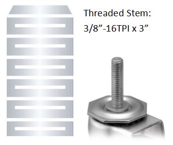 (image for) Glide; base is 3/8 tall x 1-3/8 diam; Polyethylene; Threaded Stem (3/8"-16TPI x3"); Zinc; 150# (Item #88678)