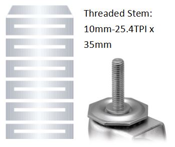 (image for) Caster; Glass Handling Swivel; 2" x 15/16"; Neoprene Rubber (Gray); Threaded Stem (10mm-25.4TPI x35mm); Zinc; Ball Brng; 75#; Inverted Raceway to Avoid Debris (Item #66588)