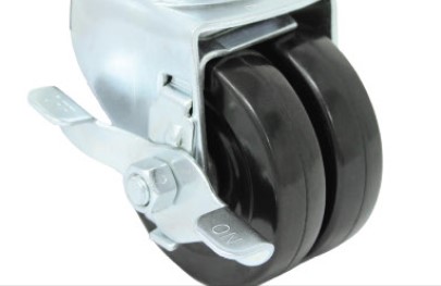 (image for) Caster; Dual Wheel; Swivel; 2" x 7/8"; Polyolefin; Threaded Stem (1/2"-13TPI x 1"); Zinc; Plain bore; 250#; Top lock brake (Item #63374)